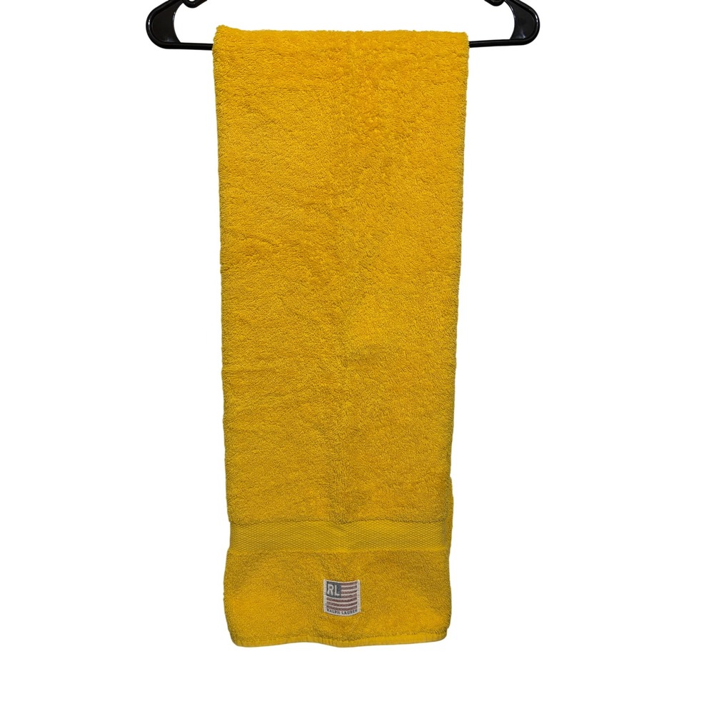 Ralph Lauren Yellow Cotton Terry Bath Sheet with RL American Flag Patch Logo